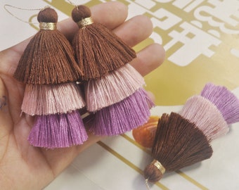 5Pcs Handmade Cotton Tassel,Tiered Tassels Bohemian Tassels,Ombre Tassels,Three Tier Jewelry Tassels,Triple Fringe Jewelry Pendants,SCB13#