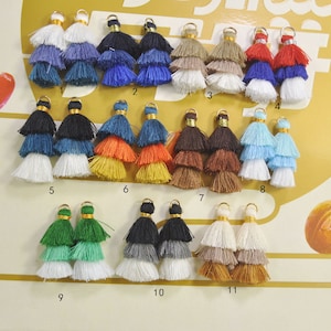 6-100Pcs Three Tier Tassel,1.5&quot; Handmade Cotton Tassel for Earring/Necklace Making,Tiered Tassels, DIY, Fashion Tassels,Jewelry Tassels.