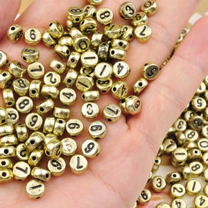 100-500Pcs 7mm Contas de Números, Contas de Números de Acrílico Redondo Dourado, Contas de Números Redondas Pequenas, Contas Espaçadoras, Artesanato Infantil, Contas para Fazer Jóias de Pulseira