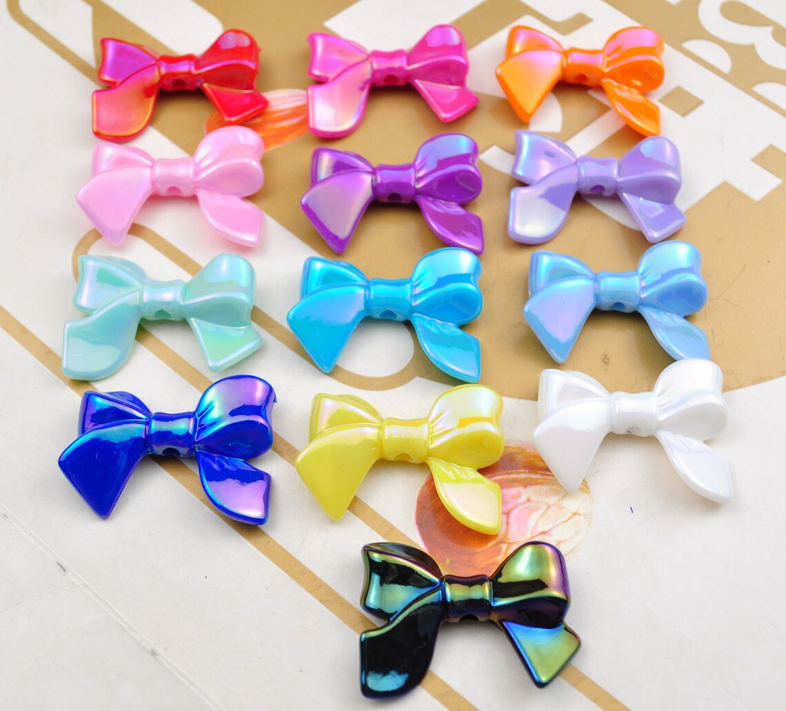 Ab Color 20pcs Bow Beads Mixed Colors AB Color Bowknot Acrylic Bowknot Bead for ...