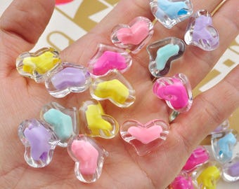 30個入り 透明アクリルハートビーズ 可愛いハート型プラスチックビーズ ブレスレット作り ジュエリー作りに 22mm