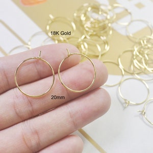 20/50Pcs 18K Gold Hoops Earwire,20mm 18K Gold Plated Beading Hoops, DIY Earring Hoops,Earring Findings,18K Gold Wine Charm Rings