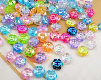 150 Stück AB Farbe Blumen Perlen, Kunststoff bunte Blumen Perlen, Acryl Blumen Perlen, Spacer Perlen, 10 mm