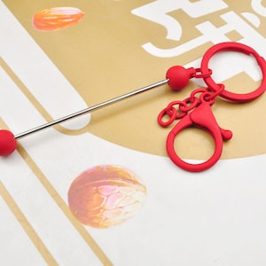 1Pcs/5Pcs Red Beadable Key Ring，Colorful Beadable Keychain Bar Beadable Blanks,Length 157mm