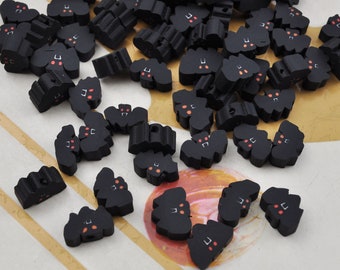 50Pcs Halloween Bat Polymer Clay Beads,Loose Polymer Clay Bead For Jewelry Making,Kids Beads，Beads for Bracelet,spacing beads,10x7mm
