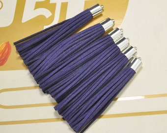 10pcs Navy blue Tassel Keychain pendant,Silver Cap,Faux Leather Tassels,Fringe Tassels,Suede Tassels Pendant,Tassel necklace 80x10mm