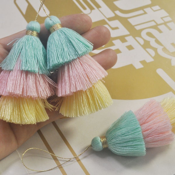 5Pcs Handmade Cotton Tassel,Tiered Tassels Bohemian Tassels,Ombre Tassels,Three Tier Jewelry Tassels,Triple Fringe Jewelry Pendants,SCZ24#