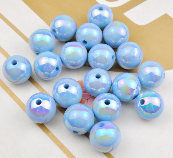 Shiny AB Plated Acrylic Beads,lightblue Round Gumball Bubblegum