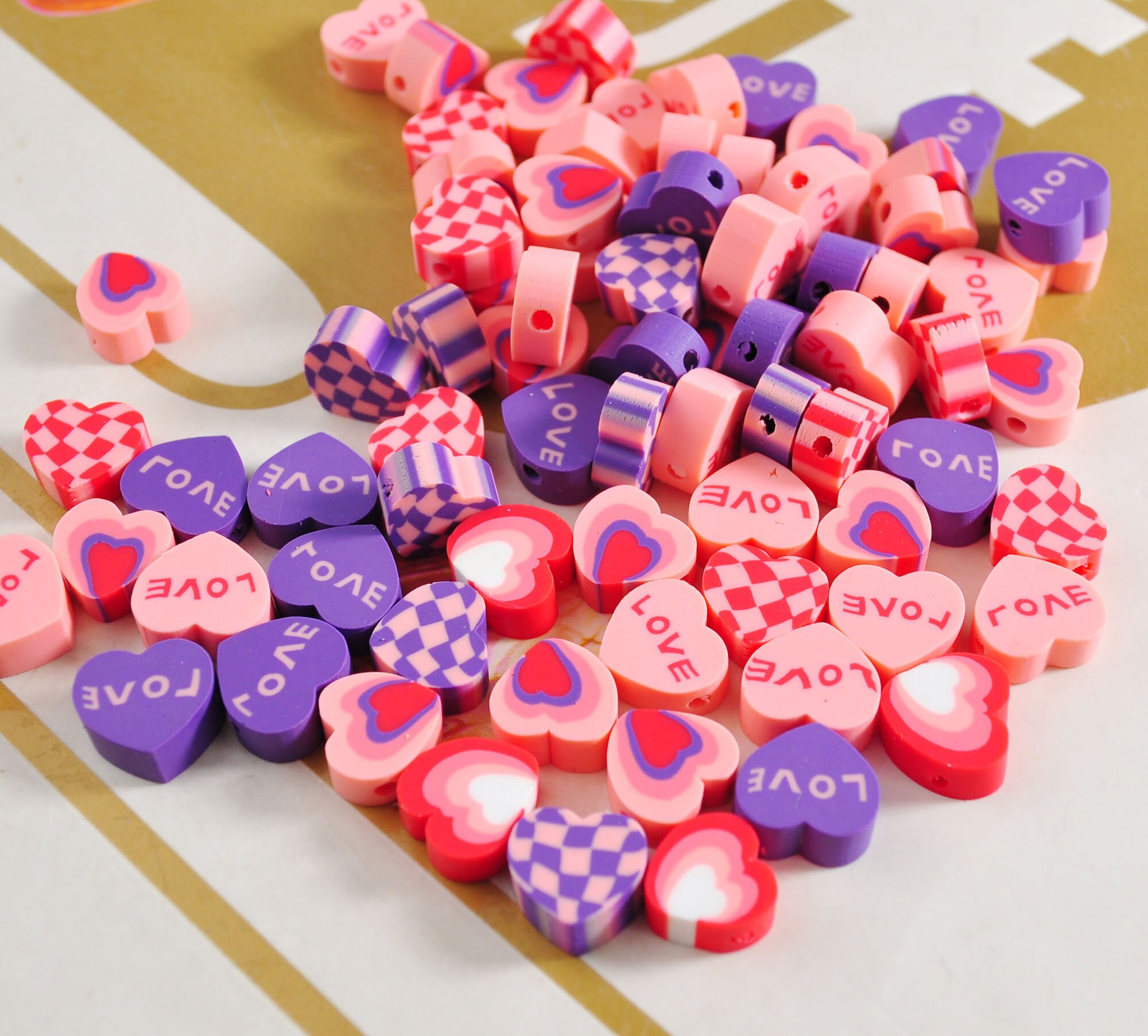  50pcs Heart-Shaped Wooden Bead Valentines Day Beads