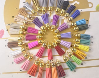 Faux Suede Tassels - Gold Top - 50pcs -Faux leather tassels - Bulk - Wholesale - Crafts - 37x10mm
