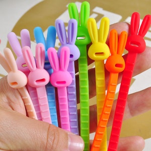 7.87” rabbit Paw Silicone Ties，Colorful Cable organiser,Cable Winder For Headset,Computer Wire Wrap Ties,Charging Cable Ties,USB plug Ties,
