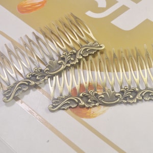 10Pcs High Quality Brass Filigree hair comb,14teeth Hair Comb Supply,Blank Hair Clips,Antique Bronze Hair Comb,Vintage,Wholesale