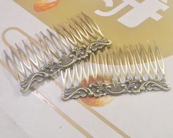 10Pcs High Quality Brass Filigree hair comb,14teeth Hair Comb Supply,Blank Hair Clips,Antique Bronze Hair Comb,Vintage,Wholesale