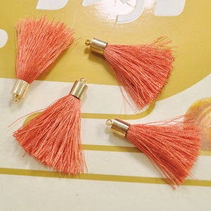45mm tassel charm,Salmon orange silk tassel pendant,20pc silky tassels,earring tassel,keychain tassel,bracelet tassel,necklace tassel-VC3742