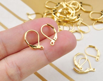 20 ganchos de palanca chapados en oro de 18 quilates con aro abierto, ganchos para pendientes de palanca, pendientes de latón chapado en oro de 18 quilates, aros para las orejas, venta al por mayor de accesorios para joyería