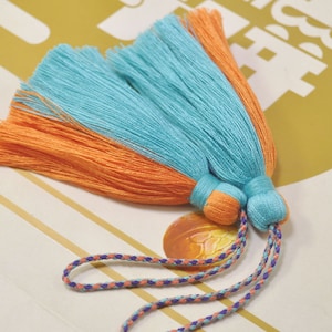 Borla de algodón grande, 2pcs, borlas Mala hechas a mano, borla turquesa y naranja, borla con cuerda, boho, proveedor de borlas, fabricación de borlas DIY-VC5 #