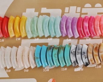 1/6/12/18/30Pcs 32x8mm Marble Acrylic Bamboo Beads 13 Colors Curved Tube Beads,Acrylic Curved Tube Beads for Bracelet Making