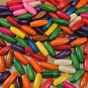 50-100Pcs Oval Wood Beads, Wood Tube Beads,Colorful Oval wooden beads,Natural Wooden Oval Beads - Assorted,Jewelry Beads,22x8mm