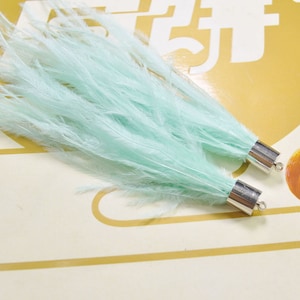 2pcs Aqua Ostrich Feather Tassel Pendant, Ostrich Feather Earring/Necklace ,Silve Metal Cap,Feather Tassels for Jewelry Making.