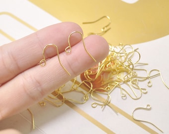 100Pcs Ear Wires - Gold Plated 20mm Fish Hook Earwire,Earring Wires，meter earrring,DIY Earring,Earring Fingding,Wholesales
