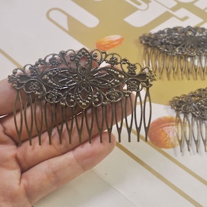 8Pcs Filigree hair comb,14teeth Hair Comb Supply,Blank Hair Clips,Antique Bronze Hair Comb,Vintage,81x35mm