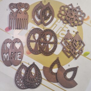 16Pcs Brown Filigree Teardrop Earring Wood Dangle/Brown wood Earrings/ Wooden Charm/Pendant