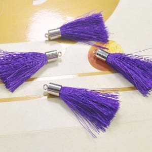 45mm tassel charm,Purple silk tassel pendant,20 silky tassels with silver cap,earring tassel,keychain tassel,necklace tassel--VC3780