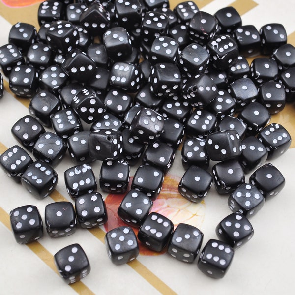 Bulk 150 Pieces Black&White Color 8mm Square Dice Beads,Cube Dice Beads,Acrylic Dice Beads，Wholesale Beads