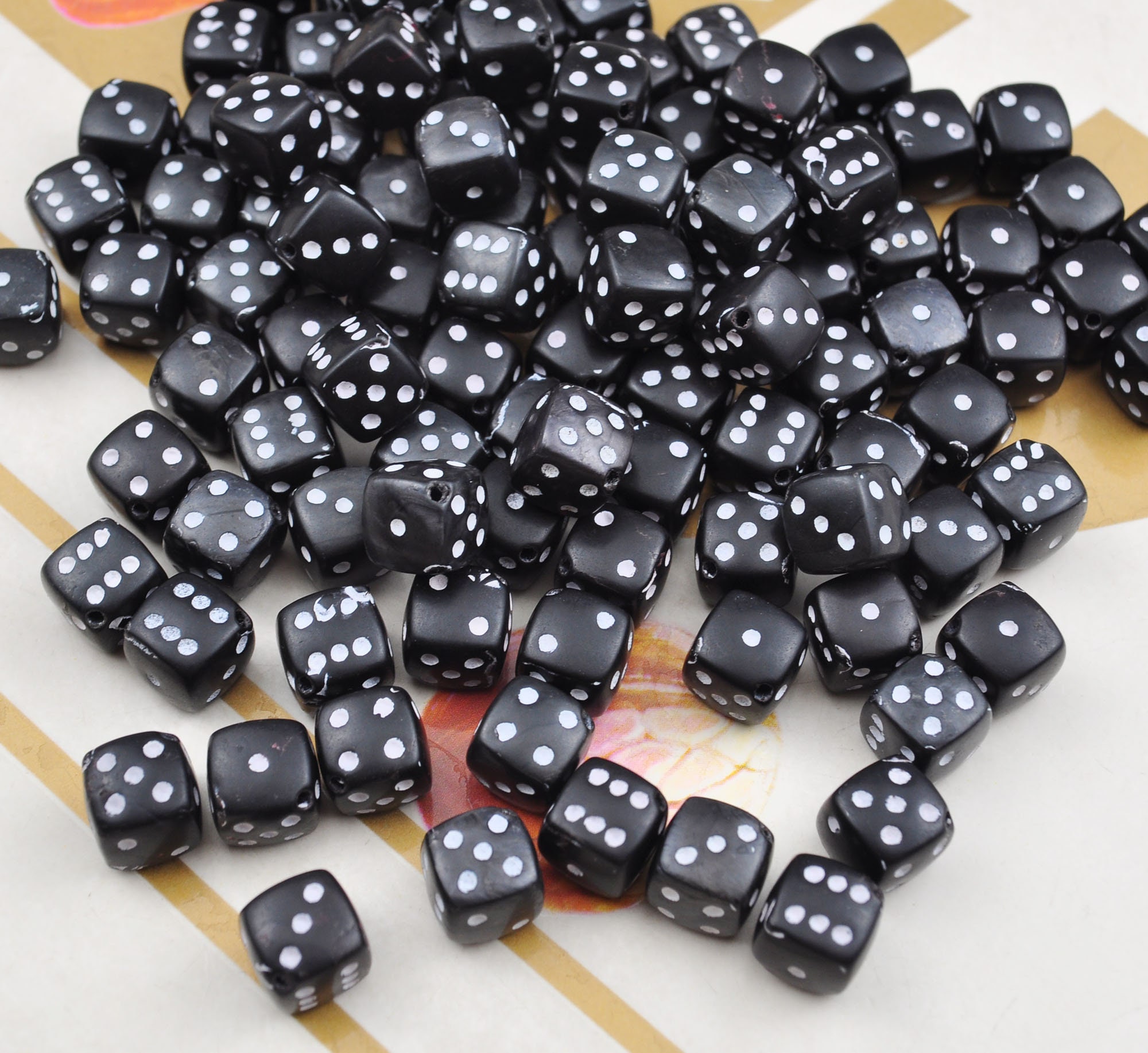 Dice Beads - 8mm Dice White & Black Diagonal Hole Acrylic or Resin Bea –  Delish Beads