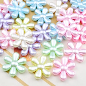 100Pcs Colored Flower,Mixed Color Flower beads,Acrylic Flower Beads,ABS Pearl Colored Flower, Jewelry Supply,23mm