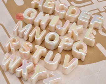 10Pcs Off-white Acrylic A–Z Letter Beads,Chunky UV Color Alphabet Beads For DIY Jewelry Making Phone Lanyard Keychain Bag Charms Bracelets