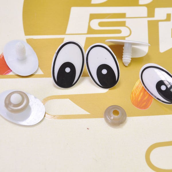 10Pairs(20pcs) Grands yeux jouets Cartoon Eyes oval Safety Eyes Animal Eyes Craft Eyes Crochet poupée yeux en plastique yeux imprimés- 29x19mm.