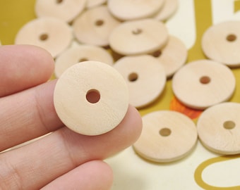 30pcs 25mm Flat Round Wood Bead Pendant,Natural Wood Circles Wooden discs Unfinished round disk Bead, Middle hole handmade bead supplies