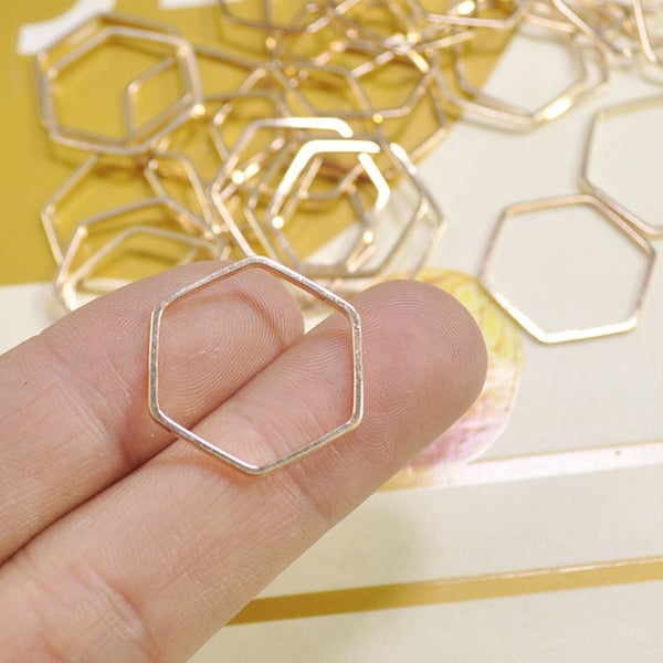 Geometric Brass Pendant, 50pcs KC Gold Color Hexagon Finding,KC Gold Flat Hexagon Blank Ring, double sided Hexagon connector (22mm) - VC3686