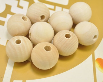 Wood beads,30mm Round Natural Unfinished Wooden Beads,DIY Beads - 100 pieces - wholesale beads