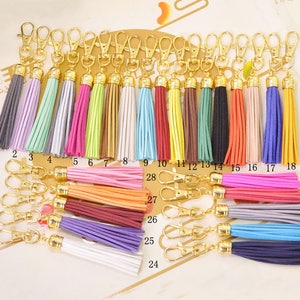 Large fringe tassel keychain,Gold Caps Large tassel keychain,faux leather keychain for bag,Suede tassel keychain clasp,28 Color