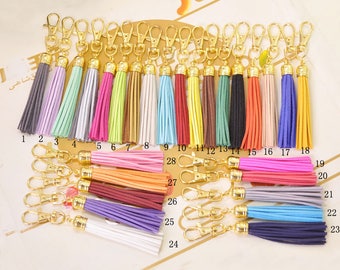 Large fringe tassel keychain,Gold Caps Large tassel keychain,faux leather keychain for bag,Suede tassel keychain clasp,28 Color
