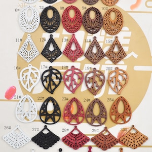 20Pcs White/Black/Red/Coffee/Brown Filigree Teardrop Earring Wood Dangle/Wooden Earrings/Small Wooden Earrings Charm/Pendant