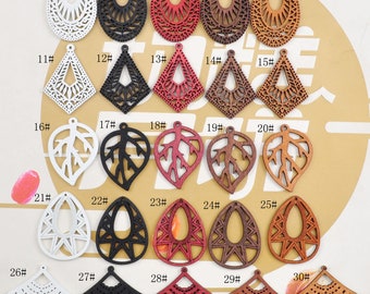 20Pcs White/Black/Red/Coffee/Brown Filigree Teardrop Earring Wood Dangle/Wooden Earrings/Small Wooden Earrings Charm/Pendant