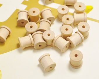 20pcs Natural Wood Spool Beads - unfinished tiny micro mini spools 11mmx12mm