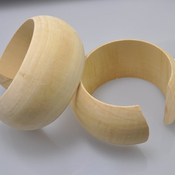 2pcs en bois bracelet jonc, bracelet large en bois non finis naturels 43mm, bracelet en bois, manchette ouverte, bois respectueux de l’environnement, Bracelet de bois brut