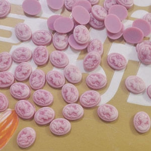 50Pcs , Small Pink Cameo Cabochons Woman&#39;s Face Cameo Cabs,Resin Victorian Lady Cameo Cabochon --8x10mm