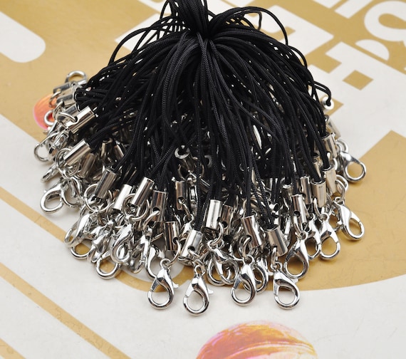 5/50pcs,black Cell Phone Straps，keychains Hook,charms Key Cord