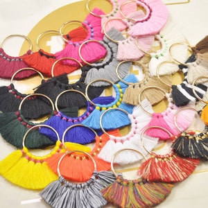2pcs / 4pcs / 6pcs / 10pcs Fan Tassels su brass Findings / 25 Color nappa / orecchini pendenti / orecchini nappa charm / nappa di cotone - 55mm