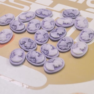 Small Resin Victorian Lady Cameo Cabochon,15Pcs/50Pcs Purple Oval Resin Cameos,DIY Jewelry Accessories,13x18mm