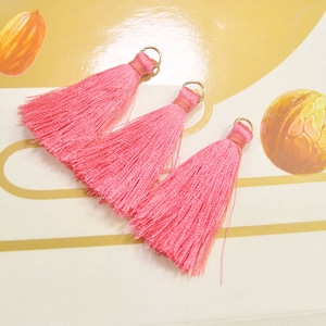 20 Pieces 40mm Silk Tassel with Gold Plated Jump Ring, Jewelry Tassels, Tassel Pendant Charm, Wholesale Tassels, Watermelon red Color, V13#