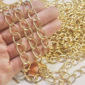 3.3 ft (1m) Gold Tone Aluminium Chain, Curb Chain ,Unsoldered Links 15x9mm