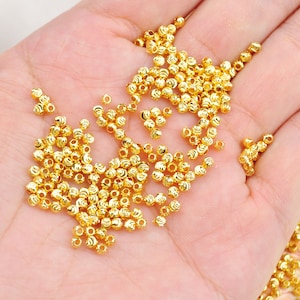 18k Real Gold Plated 2.5mm Gold Handmade Bali Style Faceted Round Beads,18k Gold Beads,Round Brass Beads,18K Spacer Beads For Jewelry Making