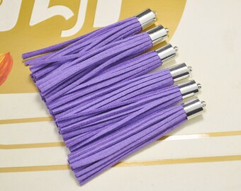 10pcs Purple Tassel Keychain pendant,Silver Cap,Faux Leather Tassels,Fringe Tassels,Suede Tassels Pendant,Tassel necklace 80x10mm