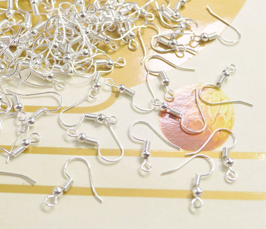 Earring Hooks, 200pcs Nickel Tone Earwire Ball and Coil Findings,Fish Hook  Earring Wires, 19mm